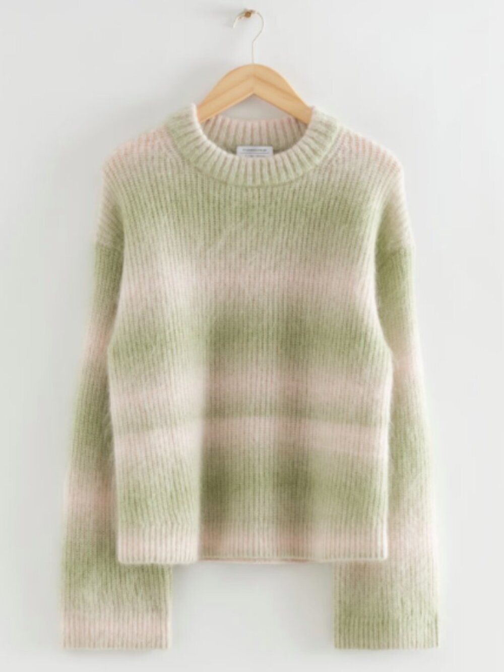& Other Stories Relaxed Ribbed Mohair Jumper Sweater - Striped Green S/M